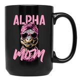 Alpha Mom Funny Iconic Dinosaur Mother Black Coffee Mug, Gift Coffee Mug - Black