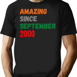 Amazing Since September 2000 T-Shirt - Retro Graphic Tee for Men & Women - Black