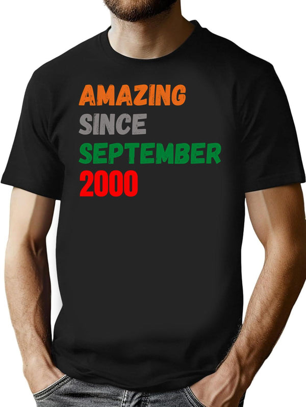 Amazing Since September 2000 T-Shirt - Retro Graphic Tee for Men & Women - Black