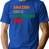 Amazing Since September 2000 T-Shirt - Retro Graphic Tee for Men & Women - Blue