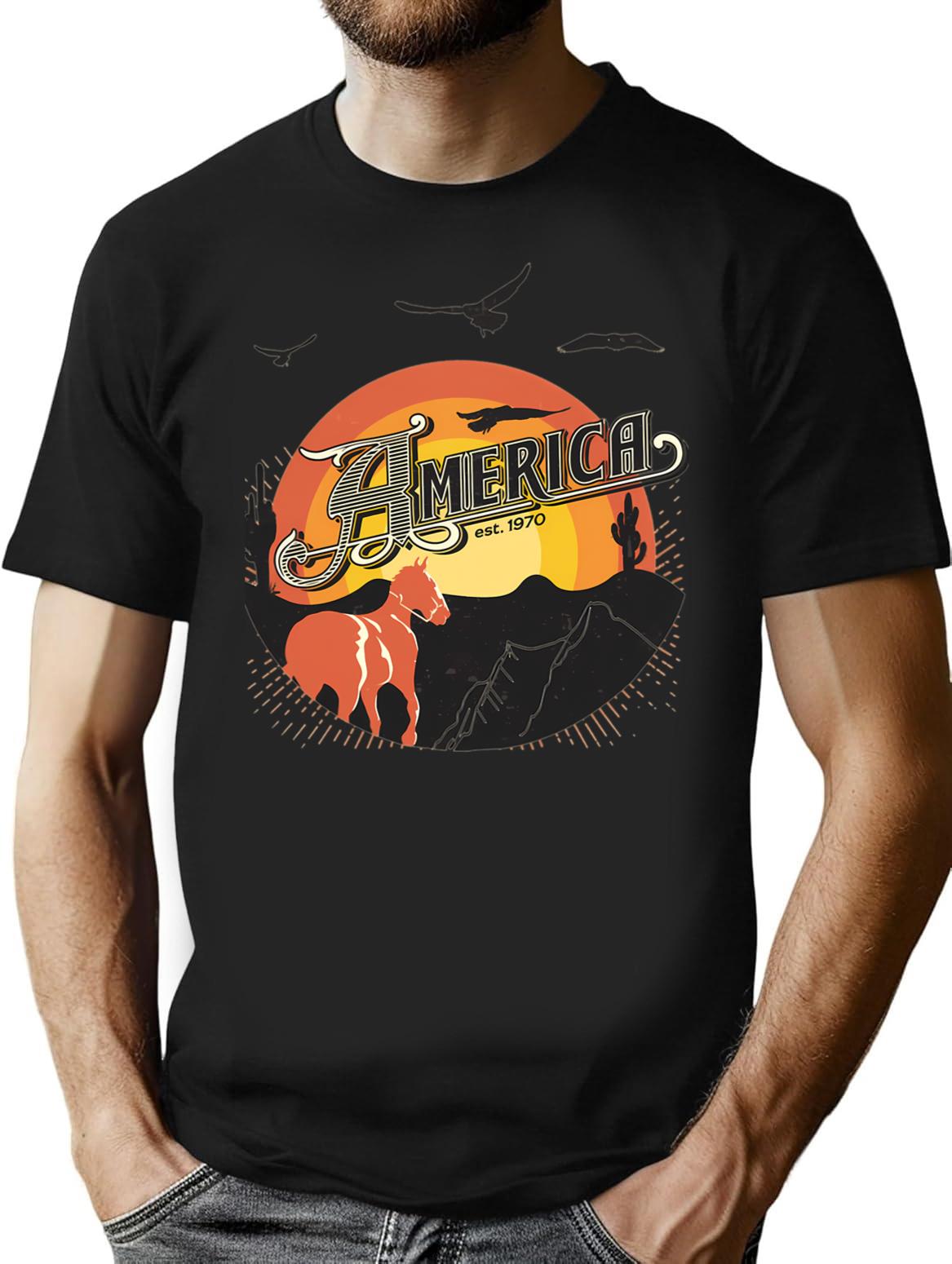 America Band Classic T-Shirt - Retro Graphic Tee for Men & Women - Black