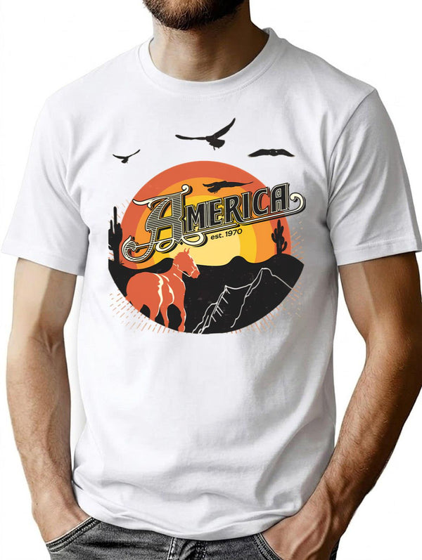 America Band Classic T-Shirt - Retro Graphic Tee for Men & Women - White