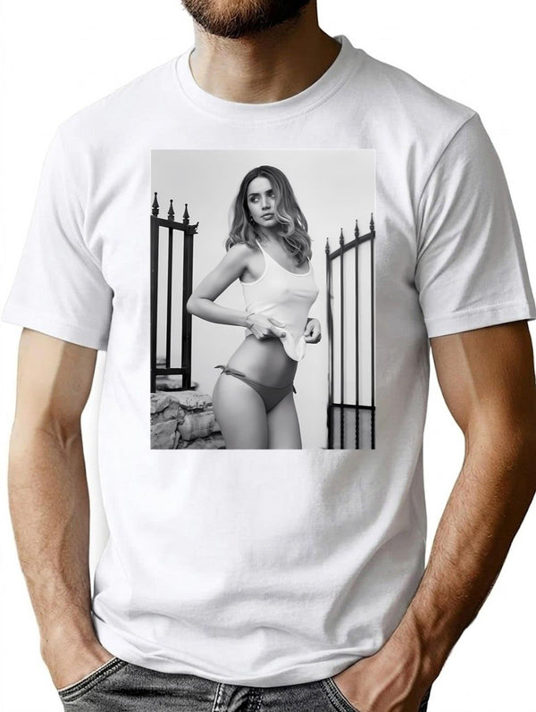 Ana De Armas Pwa T-Shirt - Retro Graphic Tee for Men & Women - White