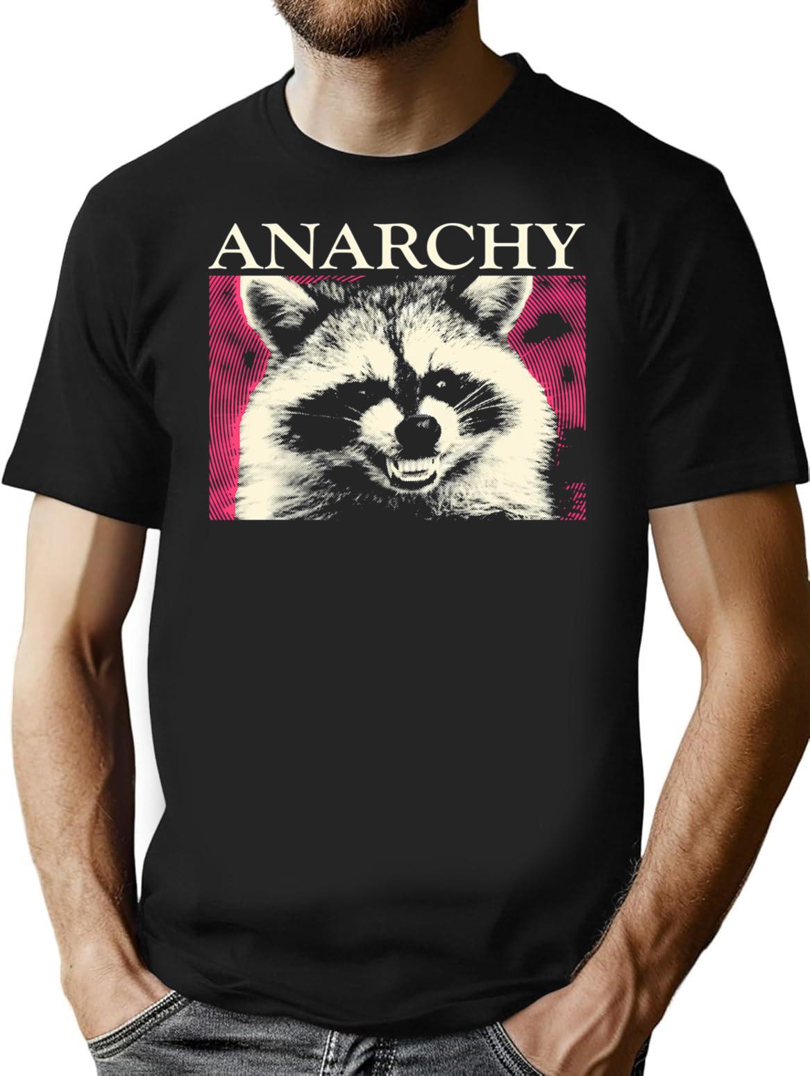 Anarchy Raccoon In Pink T-Shirt - Retro Graphic Tee for Men & Women - Black
