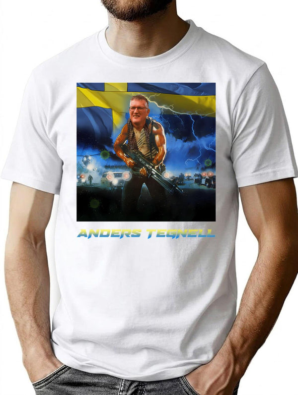 Anders Tegnell Action Hero Sweden T-Shirt - Retro Graphic Tee for Men & Women - White