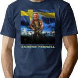 Anders Tegnell Action Hero Sweden T-Shirt - Retro Graphic Tee for Men & Women - Navy