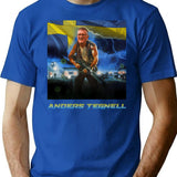 Anders Tegnell Action Hero Sweden T-Shirt - Retro Graphic Tee for Men & Women - Blue