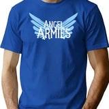 Angel Armies Gear T-Shirt - Retro Graphic Tee for Men & Women - Blue