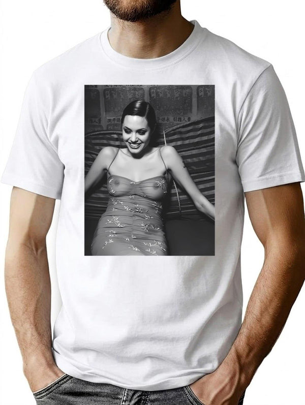 Angelina Sexy Smile T-Shirt - Retro Graphic Tee for Men & Women - White