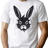 Angry Black Rabbit T-Shirt - Retro Graphic Tee for Men & Women - White
