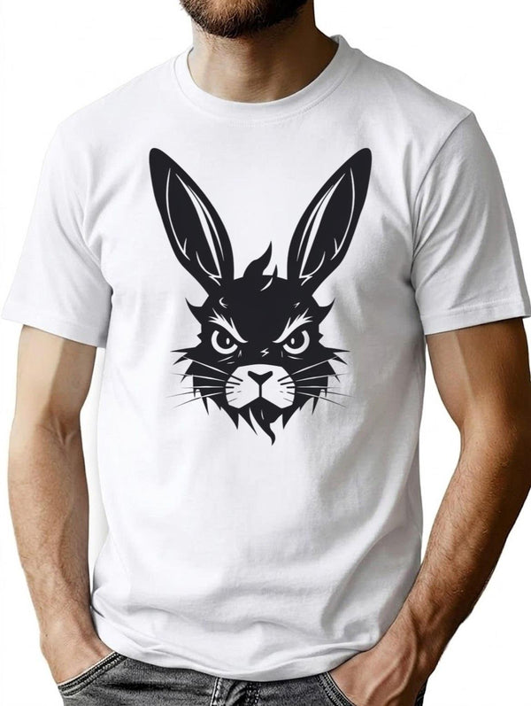 Angry Black Rabbit T-Shirt - Retro Graphic Tee for Men & Women - White