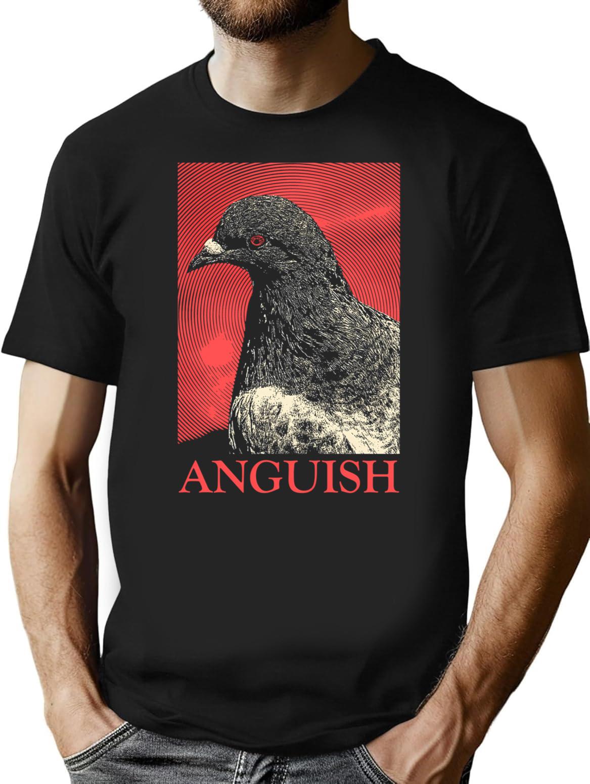 Anguish Pigeon T-Shirt - Retro Graphic Tee for Men & Women - Black