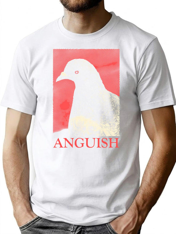 Anguish Pigeon T-Shirt - Retro Graphic Tee for Men & Women - White