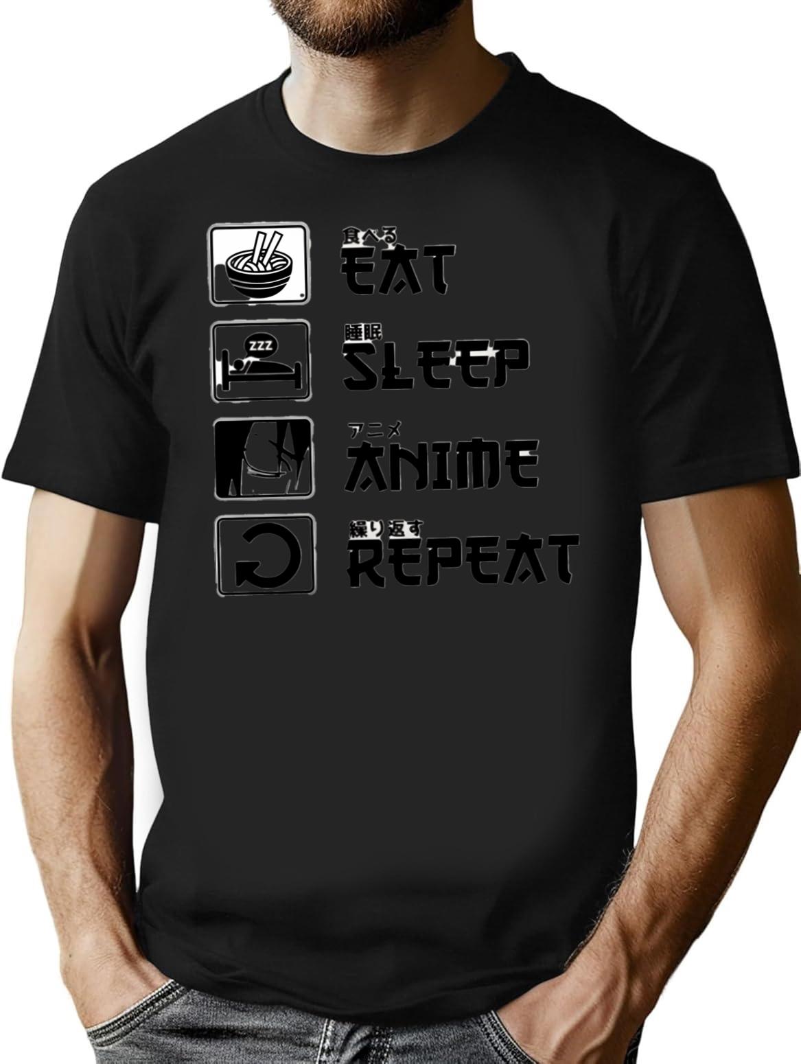 Anime Sweatshirt Anime Lover Gift Anime Gift Eat Sleep Anime Repeat Anime Sweater Fun Sweatshirt Manga Sweatshirt - Black
