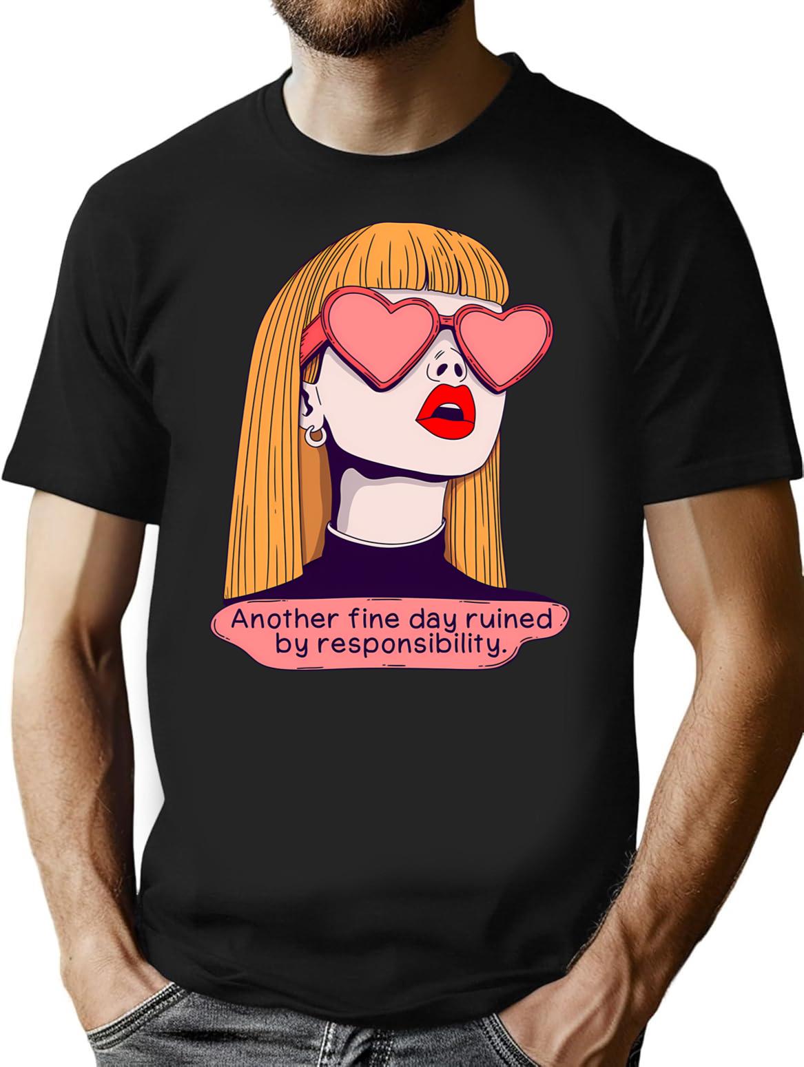 Another Fine Day Ruined By Responsibilities Funny Retro Pop Art T-Shirt - Black
