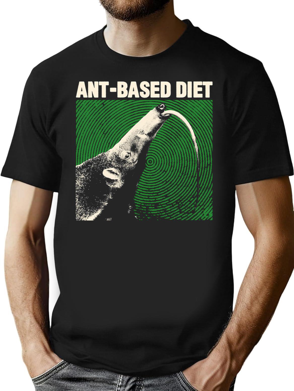 Ant-based Diet Anteater T-Shirt - Retro Graphic Tee for Men & Women - Black