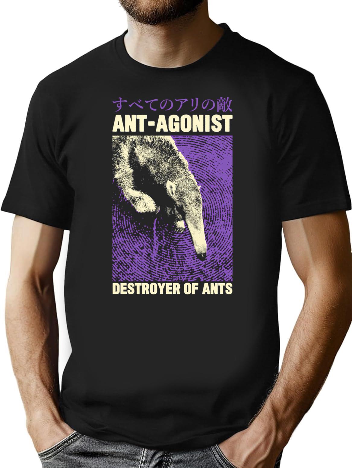 Antagonist Anteater Japanese T-Shirt - Retro Graphic Tee for Men & Women - Black