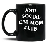 Anti Social Cat Mom Club Black Coffee Mug, Gift Coffee Mug