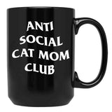 Anti Social Cat Mom Club Black Coffee Mug, Gift Coffee Mug - Black