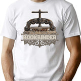 Antique Vintage Bookbinder Typography Press T-Shirt - Retro Graphic Casual Tee - White