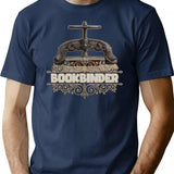 Antique Vintage Bookbinder Typography Press T-Shirt - Retro Graphic Casual Tee - Navy