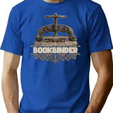 Antique Vintage Bookbinder Typography Press T-Shirt - Retro Graphic Casual Tee - Blue