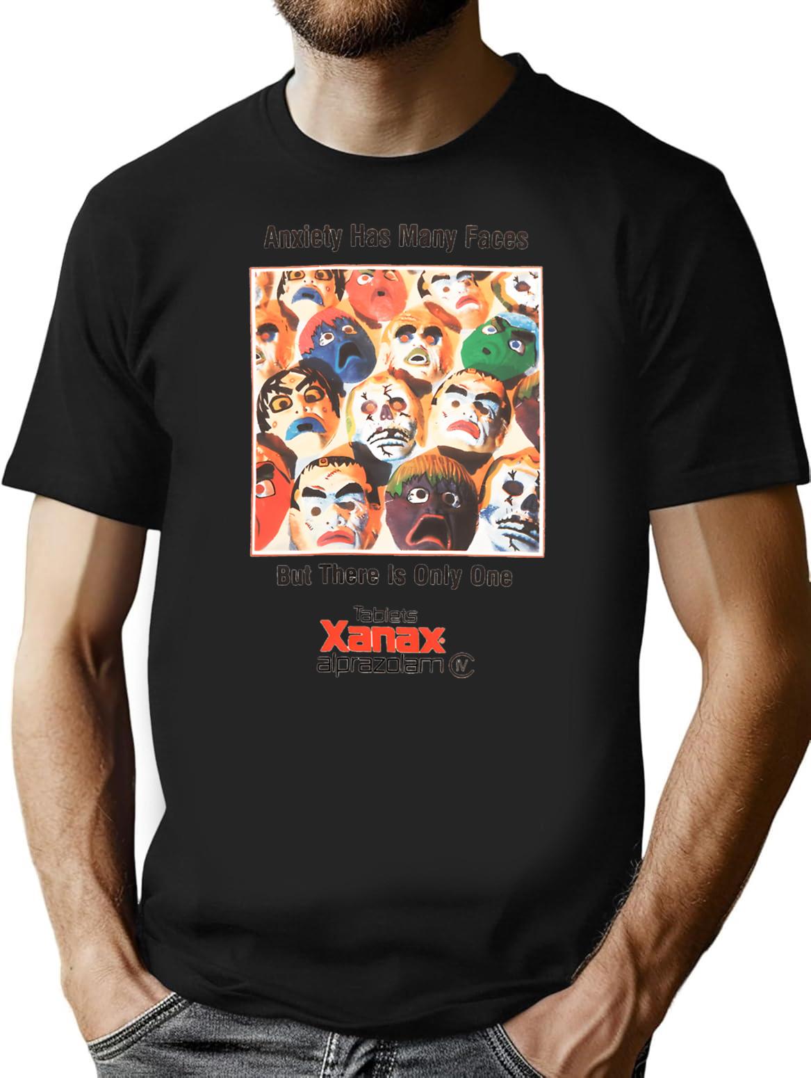Anxiety Has Many Faces T-Shirt - Retro Graphic Tee for Men & Women - Black