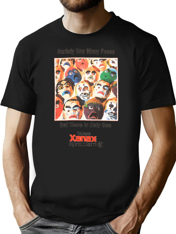 Anxiety Has Many Faces T-Shirt - Retro Graphic Tee for Men & Women - Black