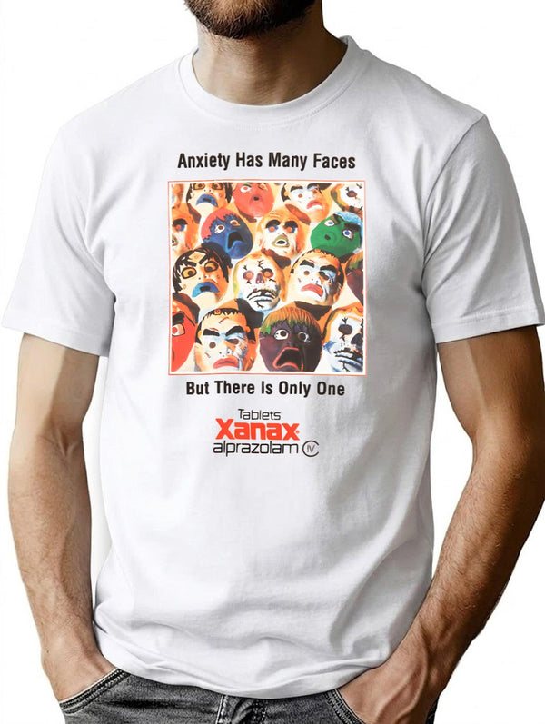 Anxiety Has Many Faces T-Shirt - Retro Graphic Tee for Men & Women - White