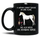 Arabian Horse And Wine Funny Horse Black Coffee Mug, Gift Coffee Mug