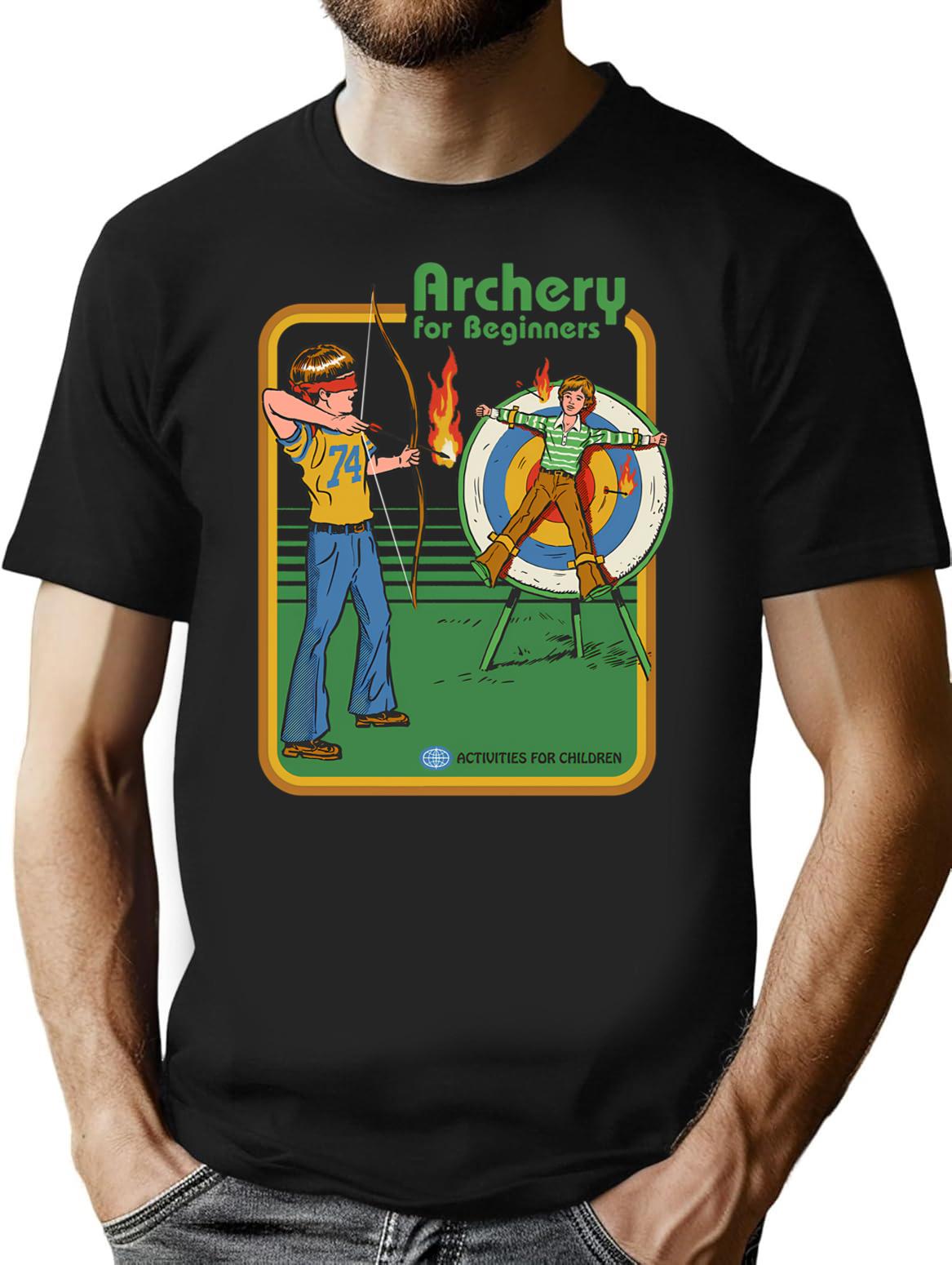 Archery For Beginners T-Shirt - Retro Graphic Tee for Men & Women - Black