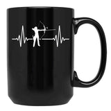 Archery Heartbeat Black Coffee Mug, Gift Coffee Mug - Black