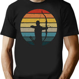 Archery Silhouette On A Distressed Retro Sunset Product T-Shirt - Black