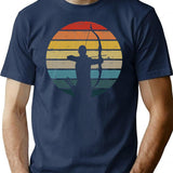 Archery Silhouette On A Distressed Retro Sunset Product T-Shirt - Navy