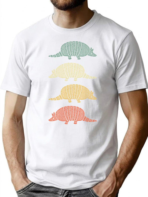 Armadillo Vintage Pattern T-Shirt - Retro Graphic Casual Tee - White