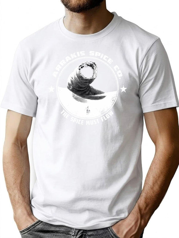 Arrakis Spice Company T-Shirt - Retro Graphic Tee for Men & Women - White