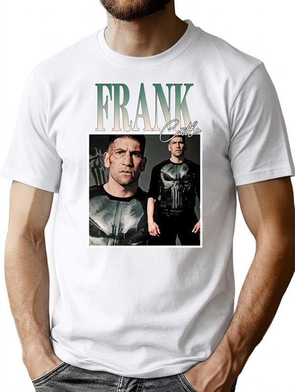 Art Frank Castle Vintage Retro T-Shirt - Retro Graphic Casual Tee - White