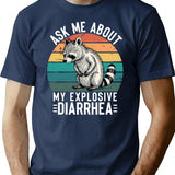 Ask Me About My Explosive Diarrhea Funny Racoon Retro Vintage Humor Sarcastic T-Shirt - Navy