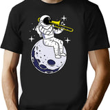 Astronaut Playing Trombone T-Shirt - Retro Graphic Tee for Men & Women - Black