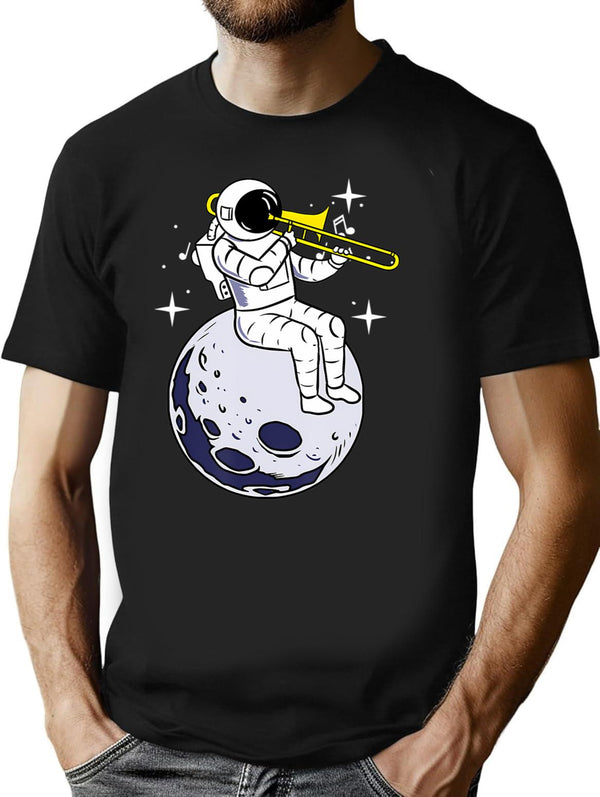 Astronaut Playing Trombone T-Shirt - Retro Graphic Tee for Men & Women - Black