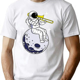 Astronaut Playing Trombone T-Shirt - Retro Graphic Tee for Men & Women - White