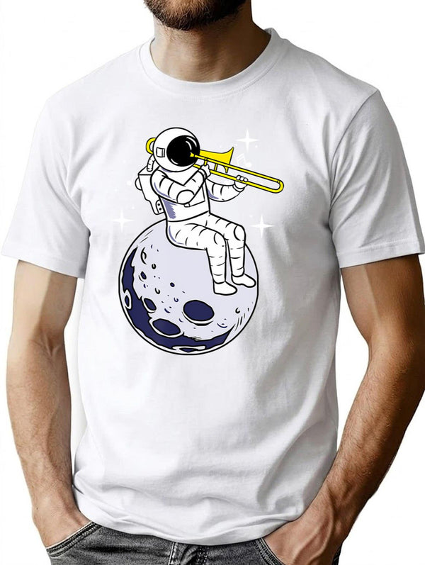 Astronaut Playing Trombone T-Shirt - Retro Graphic Tee for Men & Women - White