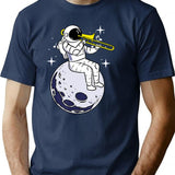 Astronaut Playing Trombone T-Shirt - Retro Graphic Tee for Men & Women - Navy