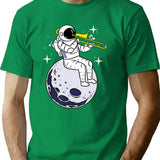 Astronaut Playing Trombone T-Shirt - Retro Graphic Tee for Men & Women - Green