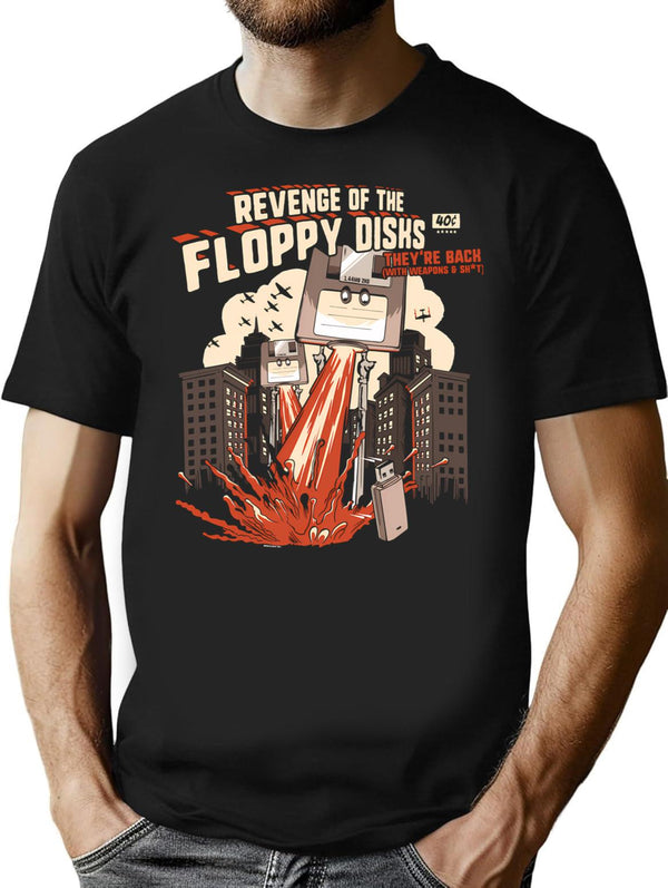 Attack Of The Floppy Disks Geeky T-Shirt - Black