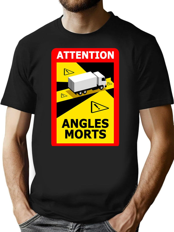 Attention Angles Morts T-Shirt - Retro Graphic Tee for Men & Women - Black