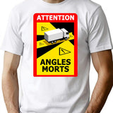 Attention Angles Morts T-Shirt - Retro Graphic Tee for Men & Women - White