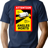 Attention Angles Morts T-Shirt - Retro Graphic Tee for Men & Women - Navy