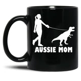 Aussie Mom Australian Shepherd Dog Dinosaur Women Mother Black Coffee Mug, Gift Coffee Mug