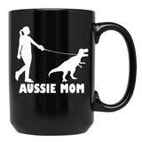 Aussie Mom Australian Shepherd Dog Dinosaur Women Mother Black Coffee Mug, Gift Coffee Mug - Black